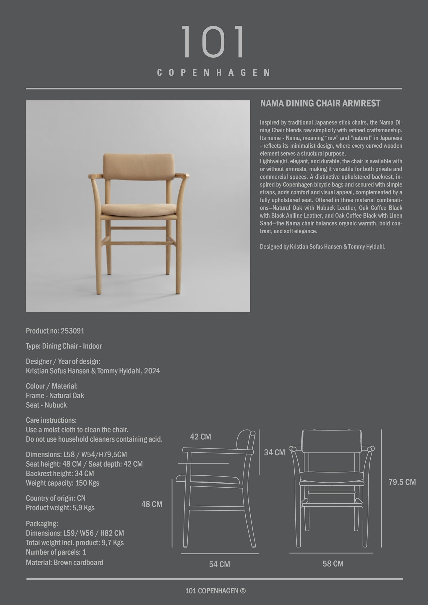 Nama Dining Chair, Armrest - Nubuck - imagine 7